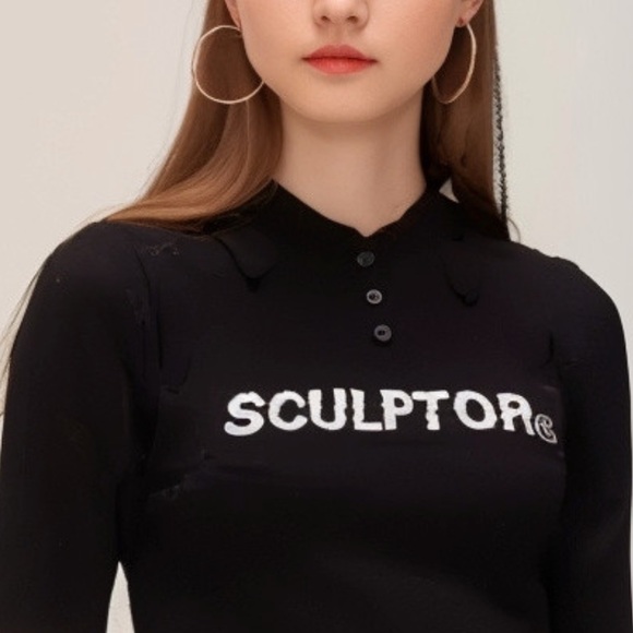 Sculptor Worldwide Glitter Cable Knit Top in Black - Picture 3 of 6